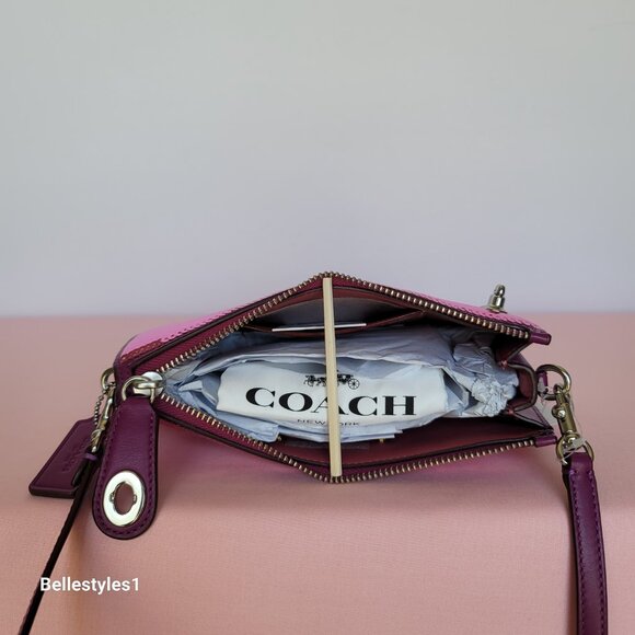 COACH Penn Sequined & Smooth Leather Small Shoulder Bag - Dark Magenta⭐ - Picture 13 of 16